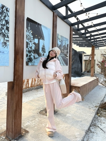 【Z830048】拼接連帽銀狐絨外套休閒三件套裝