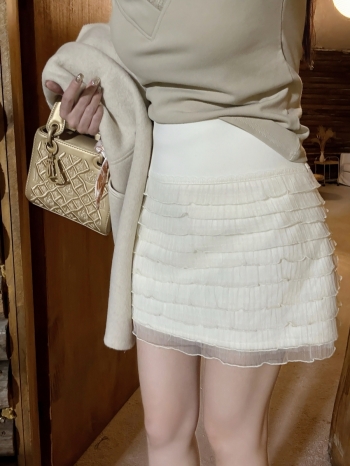 【Z830058】甜辣蕾絲摺皺裙襬蛋糕裙