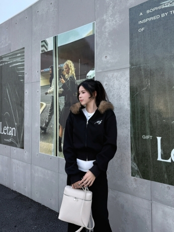 【Z830070】大毛領加絨翻邊微喇休閒褲套裝