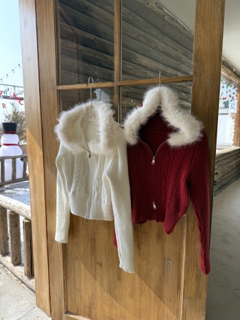 【Z830055】毛領麻花連帽雙拉鍊針織外套