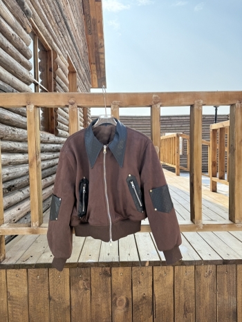 【Z830062】拼皮翻領多口袋加絨夾克外套