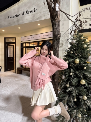 【Z830025】設計感可拆卸圍巾針織毛衣外套