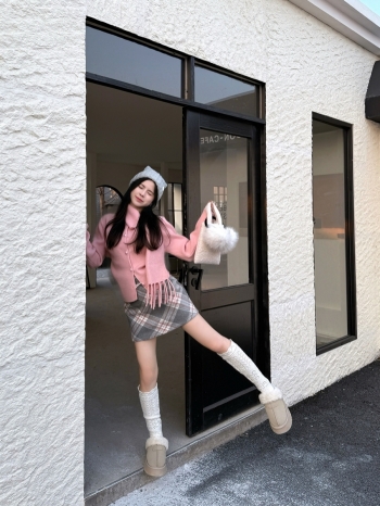 【Z830056】學院風格紋毛呢短裙