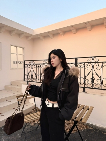 【Z830064】工裝口袋內絨毛領連帽外套