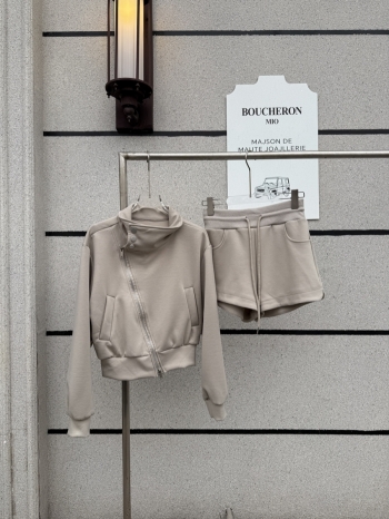 【Z830078】大立領斜拉鍊外套短褲套裝