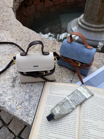 【Z830084】綁帶設計撞色手提小包