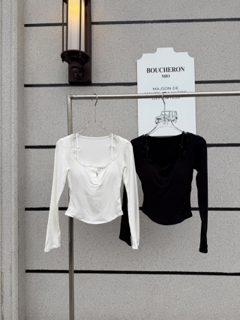 【Z830090】性感假兩件蕾絲拼接鈕扣長袖