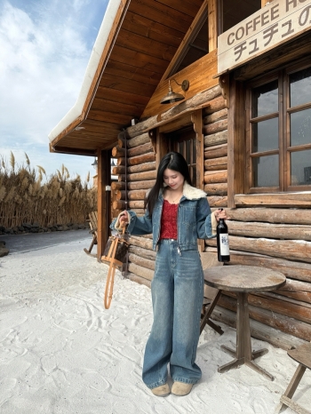 【Z830050】復古毛領拉鍊牛仔外套長褲套裝