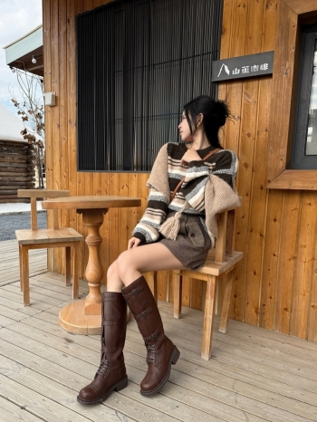 【Z830085】美拉德復古皮帶釦騎士靴