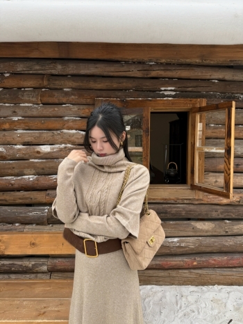 【Z830095】高領麻花針織斗逢針織連身裙套裝