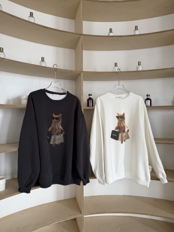 【Z830097】高貴墨鏡貓咪印花圓領長T