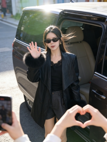 【Z830051】毛毛袖大翻領綁帶收腰皮外套