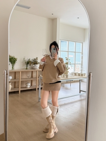 【Z830086】兩穿羊羔毛厚底過膝粗跟長靴