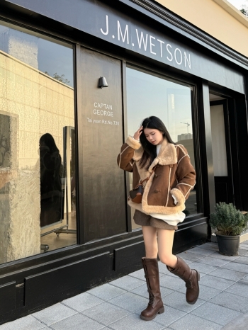 【Z830110】美拉德麂皮絨水貂毛機車外套