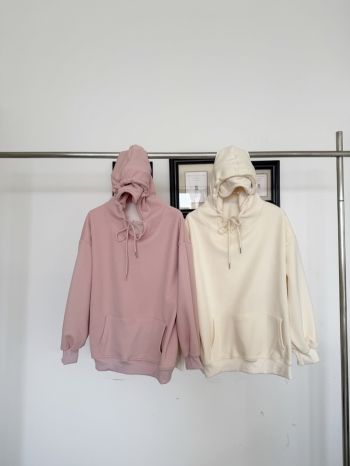 【Z830104】純色百搭加絨落肩袖連帽帽T