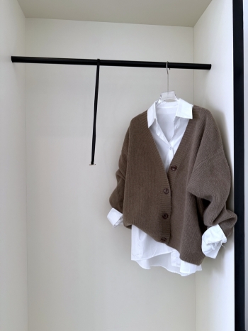 【Z830122】韓系V領針織罩衫+襯衫兩件套