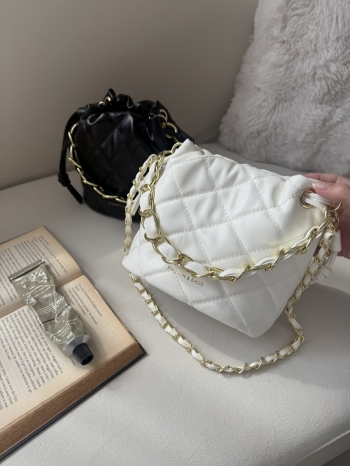 【Z830128】小香風菱格紋鍊條水桶包