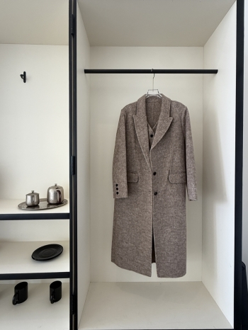 【Z830144】西裝領假兩件單排釦羊毛大衣外套