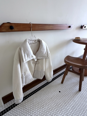 【Z830146】毛呢拼接立領釘釦羽絨外套