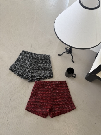 【Z830154】小香風粗花呢亮絲休閒短褲