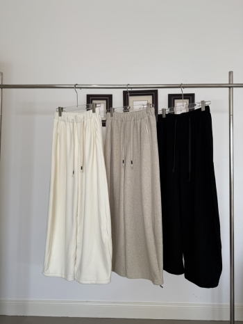 【Z830156】抽繩鬆緊腰加絨闊腿休閒褲