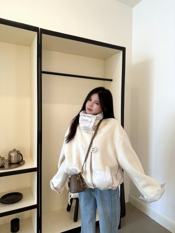 【Z830146】毛呢拼接立領釘釦羽絨外套