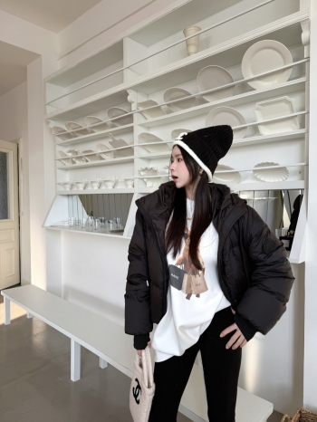 【Z830147】連帽抽繩泡芙白鴨絨羽絨外套