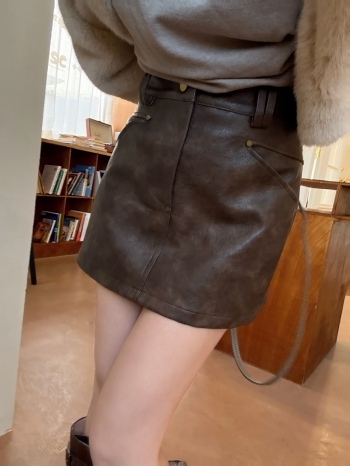 【Z830148】甜酷風復古PU皮短裙