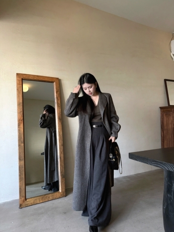 【Z830150】高腰垂感壓摺毛呢闊腿西裝褲