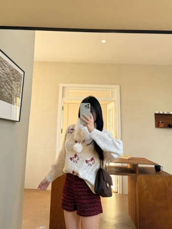 【Z830153】毛領可拆小馬提花針織上衣