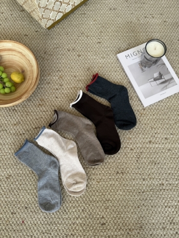 【Z830131】ins風撞色捲邊中筒襪(五入組)