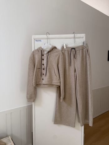 【Z830163】復古金屬釦連帽外套休閒褲套裝