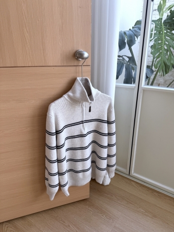 【Z830172】半拉鍊休閒條紋針織上衣