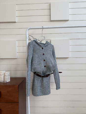 【Z830178】連帽針織排釦收腰設計連身裙