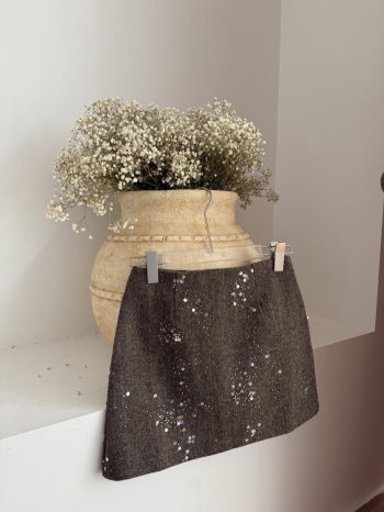 【Z830180】法式重工毛呢亮片釘珠短裙