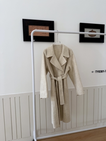 【Z830183】氣質西裝領羊絨綁帶大衣外套