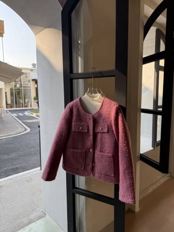 【Z830188】圓領粗花呢混羽絨小香風外套(附內搭)