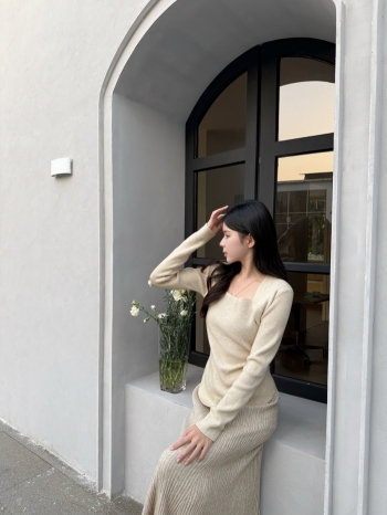 【Z830141】chic假兩件設計方領針織上衣