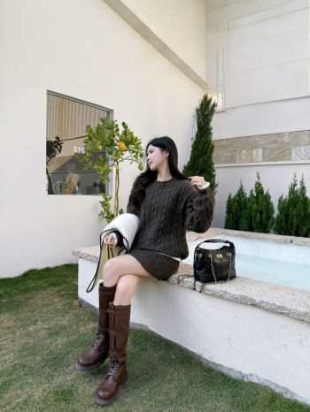 【Z830168】圓領麻花紋短裙三件套