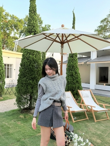 【Z830171】韓系復古粗針編織高領針織背心