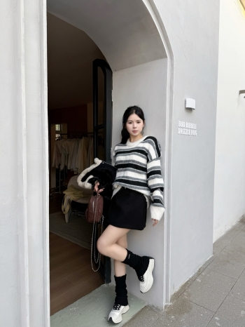 【Z830173】百搭圓領撞色條紋針織衫