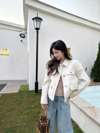 【Z830185】小香風金屬愛心釦羊絨西裝外套