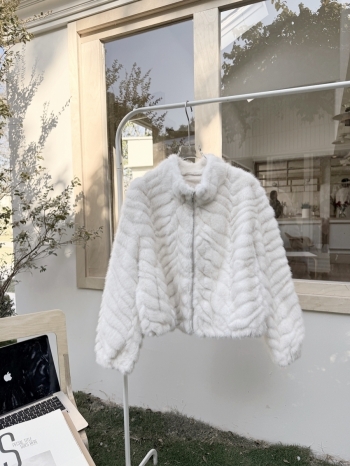 【Z830217】韓系波浪紋立領毛絨外套