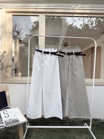 【Z830226】斜紋布休閒百搭闊腿牛仔褲(附皮帶)