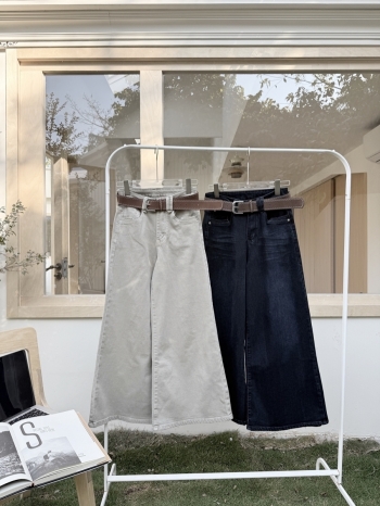 【Z830227】寬腰帶百搭休閒闊腿牛仔褲