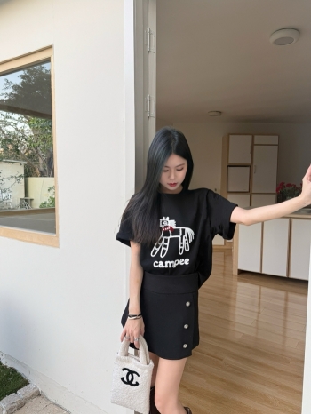 【Z830222】韓系設計感小馬刺繡圓領短T