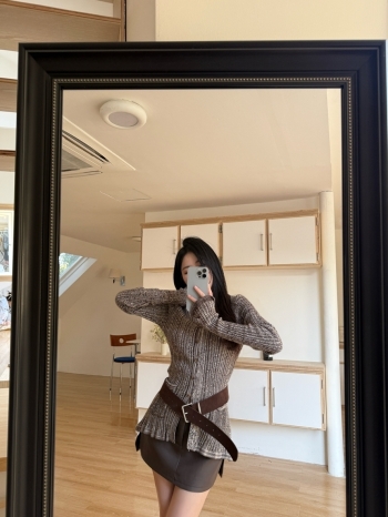 【Z830230】輕熟風毛領拼接波浪花邊針織衫