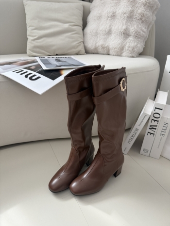 【Z830200】英倫風復古皮帶釦方頭長靴