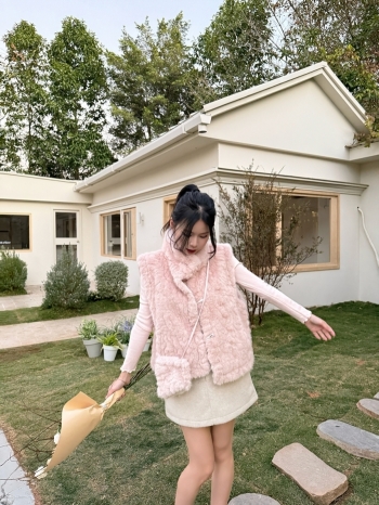 【Z830169】立領單排釦毛絨絨背心