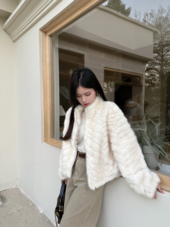 【Z830217】韓系波浪紋立領毛絨外套